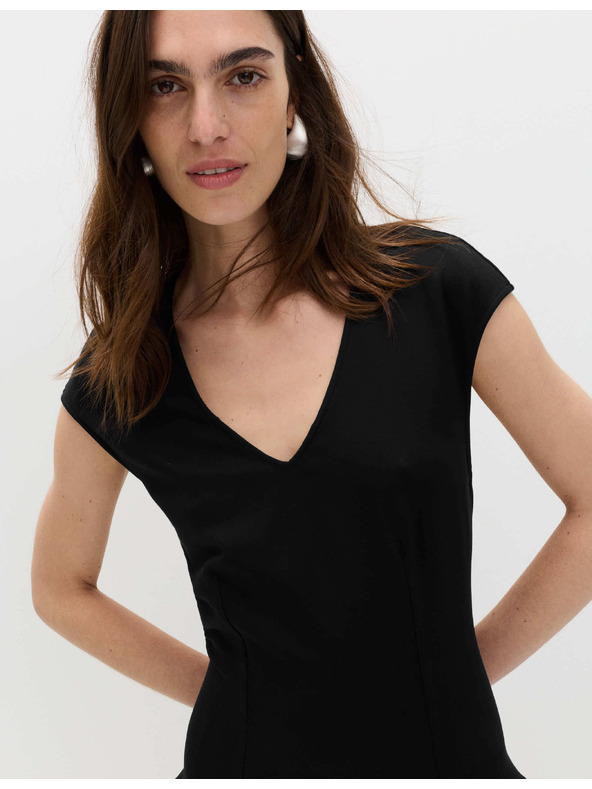 Marks & Spencer Джърси кръгла мини рокля с понижен пояс и V деколте Marks & Spencer черна