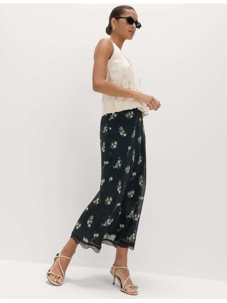 Marks & Spencer Цветна еластична миди пола с дантела Marks & Spencer черна