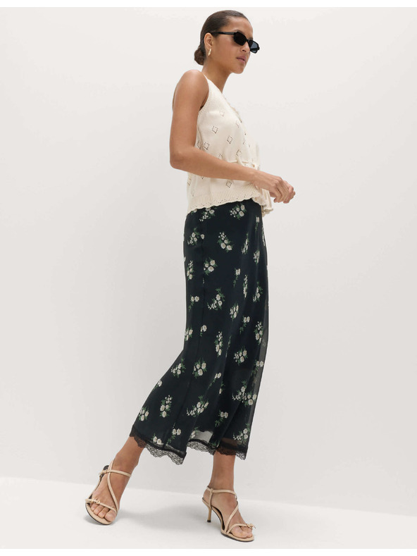 Marks & Spencer Цветна еластична миди пола с дантела Marks & Spencer черна