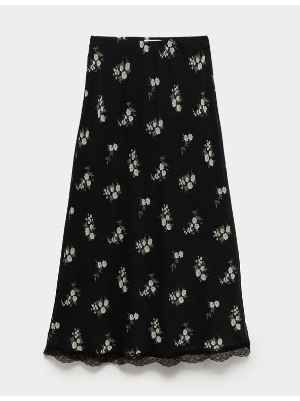 Marks & Spencer Цветна еластична миди пола с дантела Marks & Spencer черна