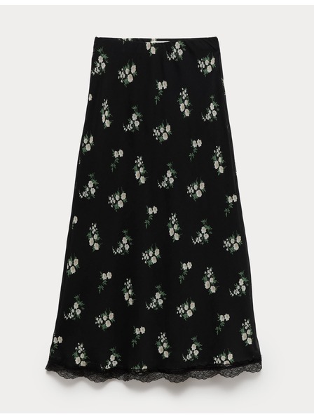 Marks & Spencer Цветна еластична миди пола с дантела Marks & Spencer черна