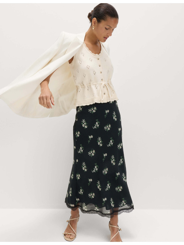 Marks & Spencer Цветна еластична миди пола с дантела Marks & Spencer черна