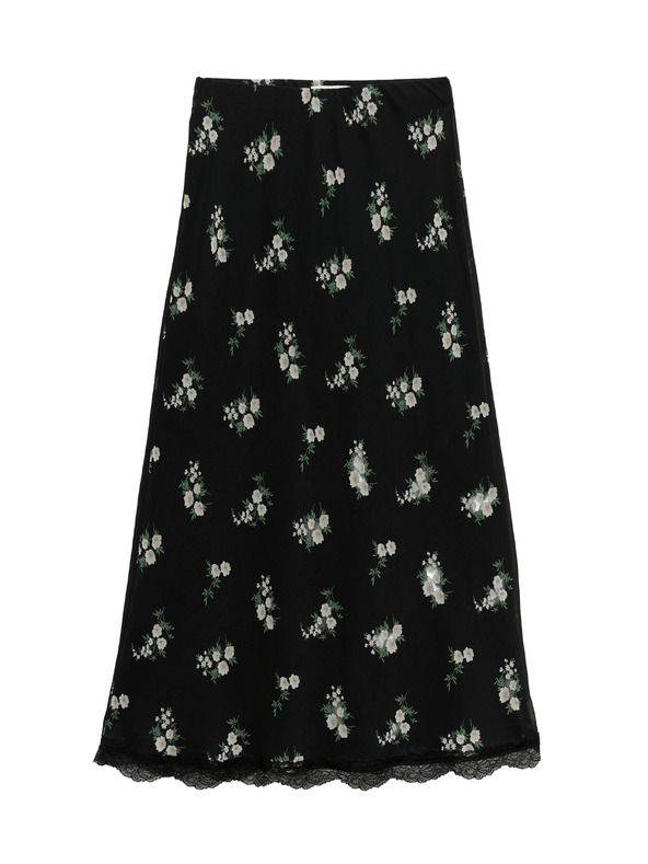Marks & Spencer Цветна еластична миди пола с дантела Marks & Spencer черна