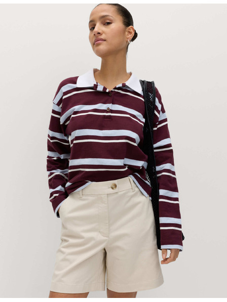 Marks & Spencer Chino шортс с висока талия с висок процент памук Marks & Spencer кремаво