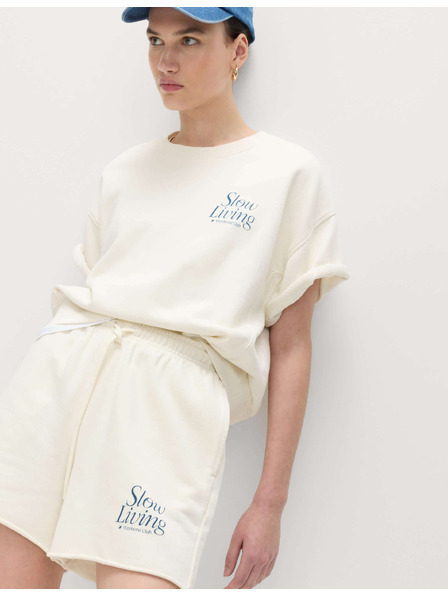 Marks & Spencer Спортни шортс с висока талия от чиста памук Marks & Spencer кремаво