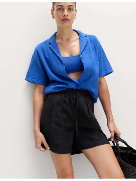 Marks & Spencer Ленени шорти с висока талия Marks & Spencer черни