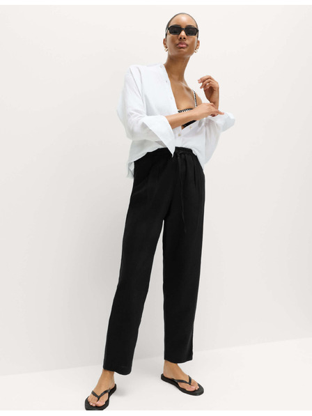 Marks & Spencer Слегка съузени панталони с еластична талия с висок процент лен Marks & Spencer черно