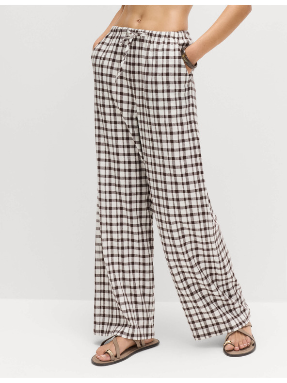Marks & Spencer Панталони от Gingham материал, с висок процент лен със широки крачоли Marks & Spencer кафяво