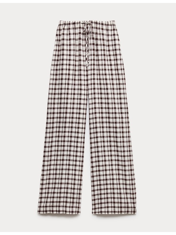 Marks & Spencer Панталони от Gingham материал, с висок процент лен със широки крачоли Marks & Spencer кафяво