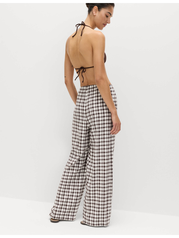Marks & Spencer Панталони от Gingham материал, с висок процент лен със широки крачоли Marks & Spencer кафяво