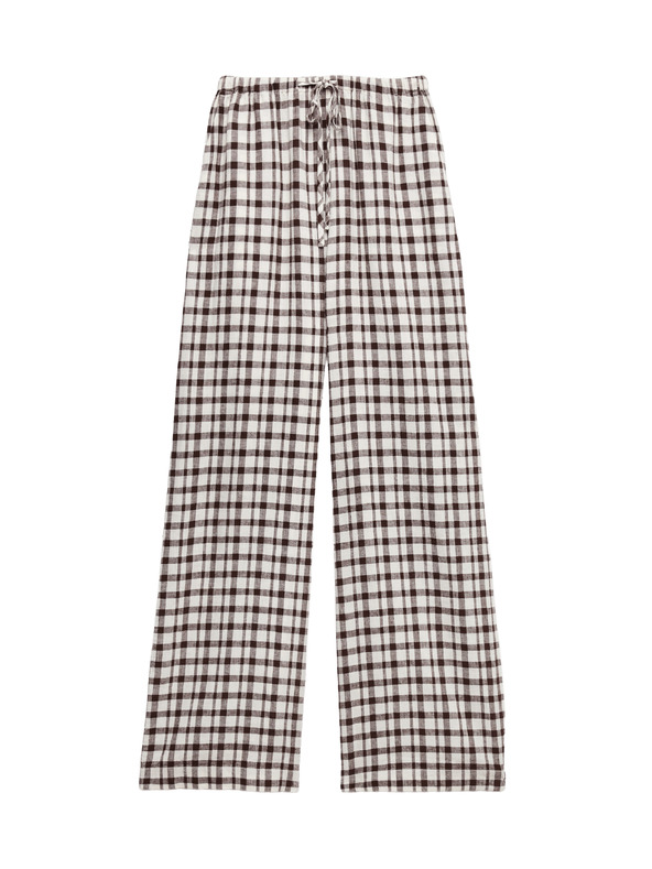 Marks & Spencer Панталони от Gingham материал, с висок процент лен със широки крачоли Marks & Spencer кафяво