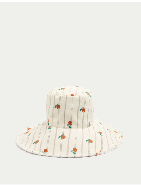 Marks & Spencer Шапка с широк полет от чист памук Marks & Spencer бяла