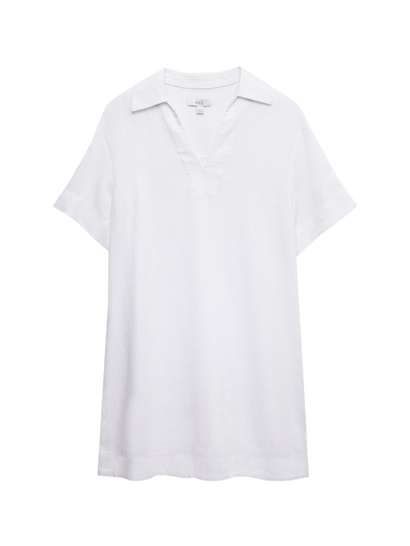 Marks & Spencer Мини рокля с лнен яка Marks & Spencer бяла