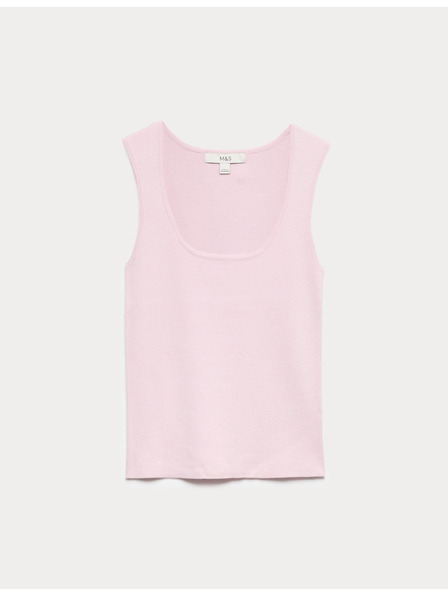 Marks & Spencer Плетена жилетка с тесен срез и квадратен деколте Marks & Spencer розова