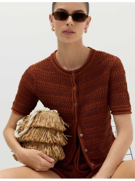 Marks & Spencer Съкратен текстуриран кардиган от памучна смес Marks & Spencer кафява
