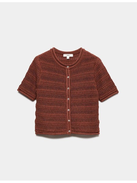 Marks & Spencer Съкратен текстуриран кардиган от памучна смес Marks & Spencer кафява