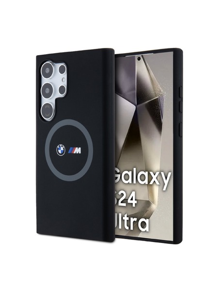BMW BMW M Printed Round and Logo Magsafe Силиконов калъф за Samsung Galaxy S24 Ultra Black
