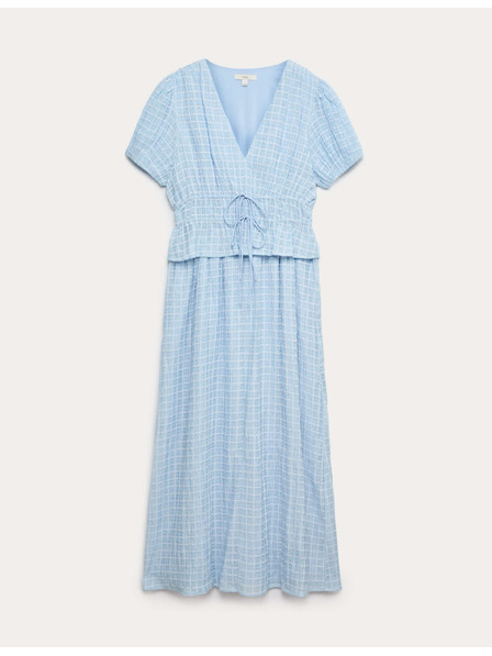 Marks & Spencer Миди рокля с подчертан пояс и V деколте, от лиоцелна смес Marks & Spencer синя