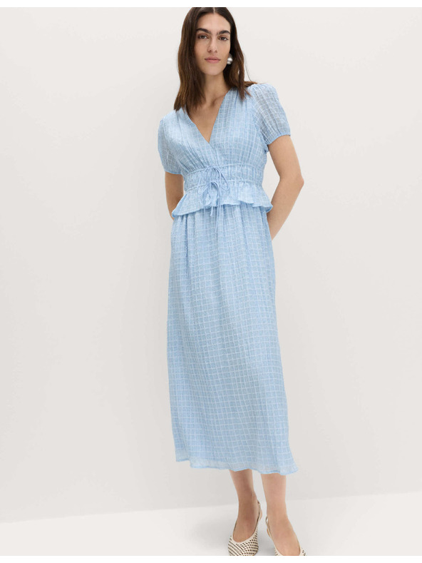 Marks & Spencer Миди рокля с подчертан пояс и V деколте, от лиоцелна смес Marks & Spencer синя