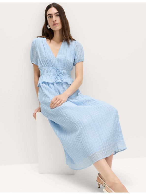 Marks & Spencer Миди рокля с подчертан пояс и V деколте, от лиоцелна смес Marks & Spencer синя