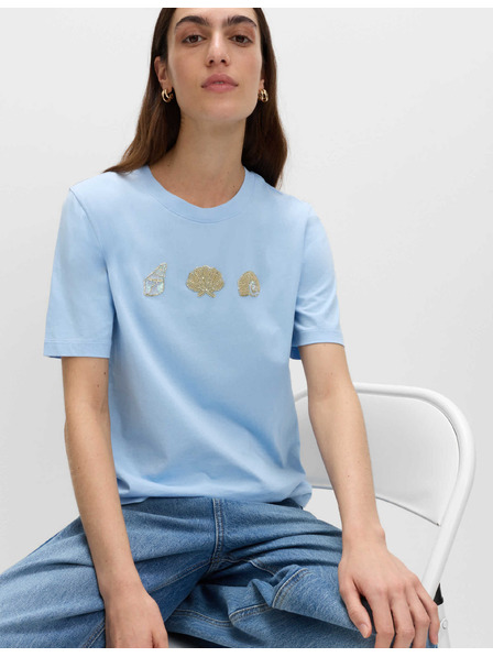 Marks & Spencer Украсена тениска от чист памук Marks & Spencer синя