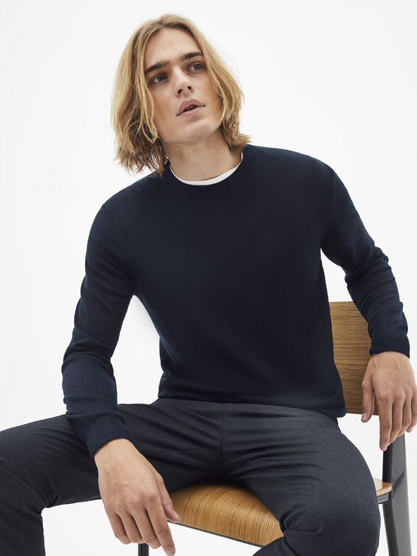 Celio Тъмносин вълнен основен пуловер Celio Semerirond