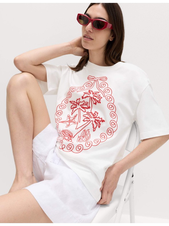 Marks & Spencer Oversized тениска с графика от чист памук Marks & Spencer бяла