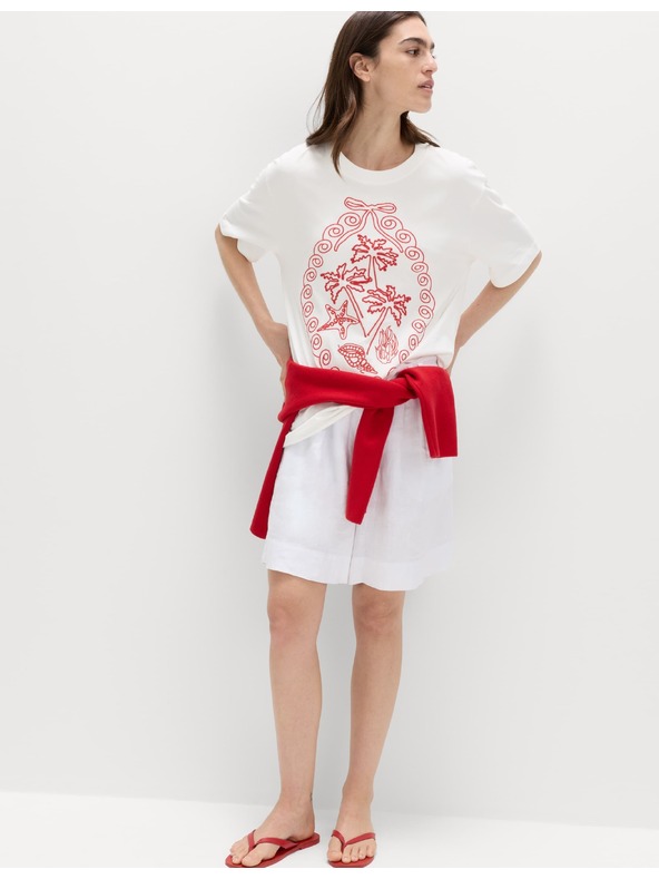 Marks & Spencer Oversized тениска с графика от чист памук Marks & Spencer бяла