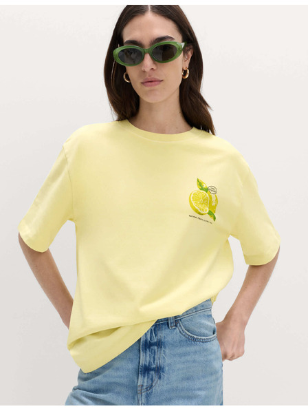 Marks & Spencer Oversized тениска с графика от чист памук Marks & Spencer жълта
