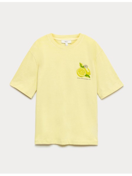 Marks & Spencer Oversized тениска с графика от чист памук Marks & Spencer жълта