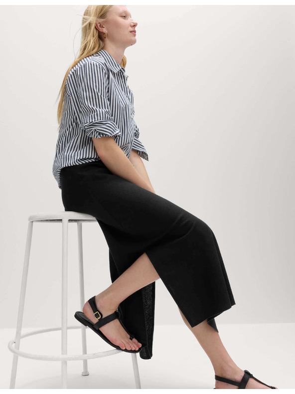 Marks & Spencer А-силует макси пола с висок процент лен Marks & Spencer черна
