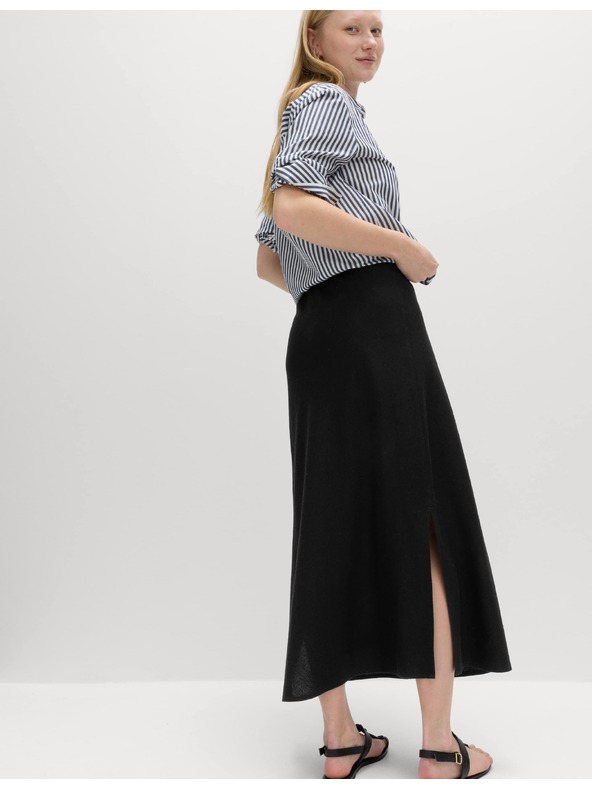Marks & Spencer А-силует макси пола с висок процент лен Marks & Spencer черна