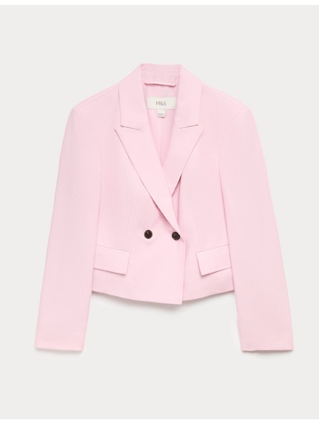 Marks & Spencer Двуредов блейзър свободен крой с съдържание на лен Marks & Spencer розова