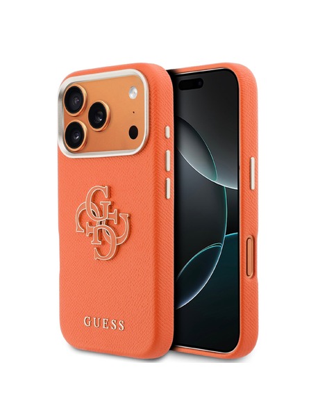 Guess Guess PU Grained 4G Resin Metal Logo Задна Калъфка за iPhone 17 Orange