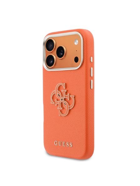 Guess Guess PU Grained 4G Resin Metal Logo Задна Калъфка за iPhone 17 Pro Max Orange