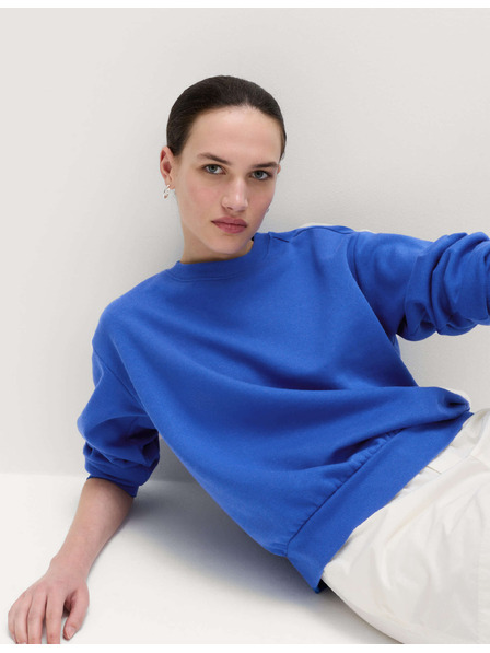 Marks & Spencer Суитшърт с О-образно деколте с висок дял памук Marks & Spencer синя