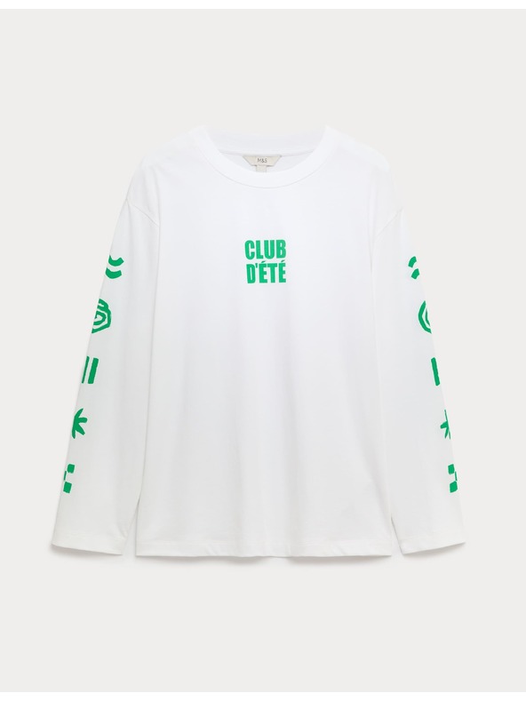 Marks & Spencer Oversized тениска с графика от чист памук Marks & Spencer бяла