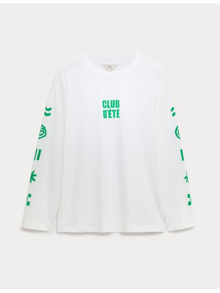 Marks & Spencer Oversized тениска с графика от чист памук Marks & Spencer бяла
