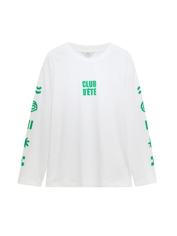 Marks & Spencer Oversized тениска с графика от чист памук Marks & Spencer бяла