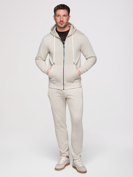 Ombre Clothing Мъжко спортно облекло: суитшърт с качулка и цип + панталони с прави крачола – бежаво V1 Z23 Ombre Clothing