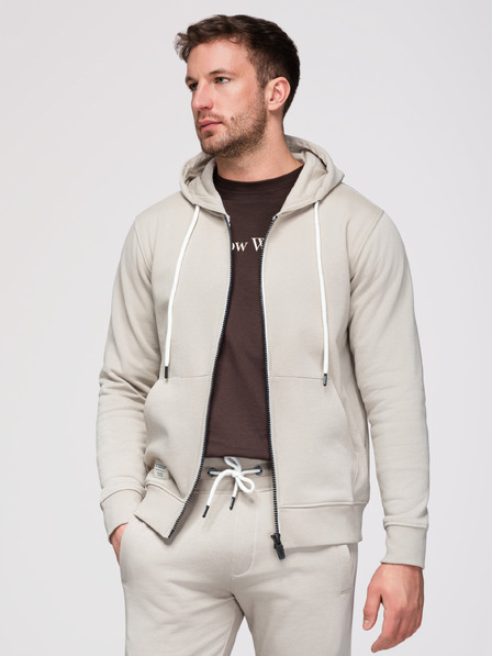 Ombre Clothing Мъжко спортно облекло: суитшърт с качулка и цип + панталони с прави крачола – бежаво V1 Z23 Ombre Clothing