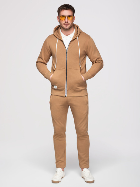 Ombre Clothing Мъжко спортно облекло: суитшърт с качулка и цип + панталони с прави крачола – кафяво V2 Z23 Ombre Clothing