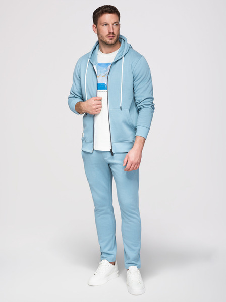 Ombre Clothing Мъжко спортно облекло: суитшърт с качулка и цип + панталони с прави крачола – светло синьо V7 Z23 Ombre Clothing