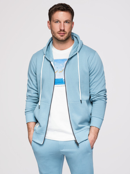 Ombre Clothing Мъжко спортно облекло: суитшърт с качулка и цип + панталони с прави крачола – светло синьо V7 Z23 Ombre Clothing