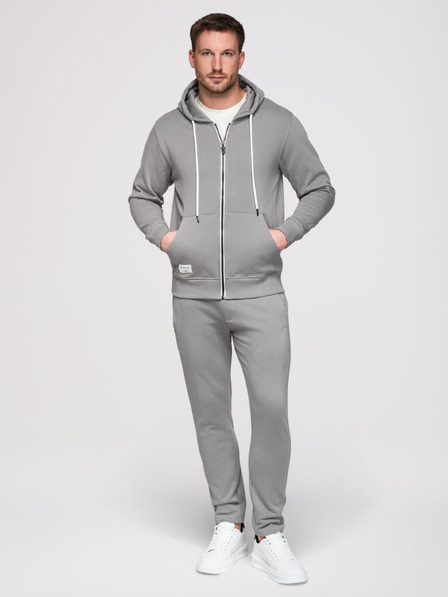 Ombre Clothing Мъжко спортно облекло: суитшърт с качулка и цип + панталони с прави крачола – сив V8 Z23 Ombre Clothing
