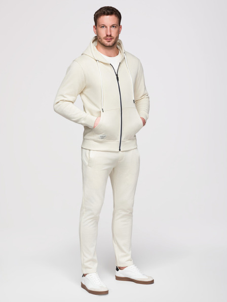 Ombre Clothing Мъжко спортно облекло: суитшърт с качулка и цип + панталони с прави крачола – кремав V11 Z23 Ombre Clothing