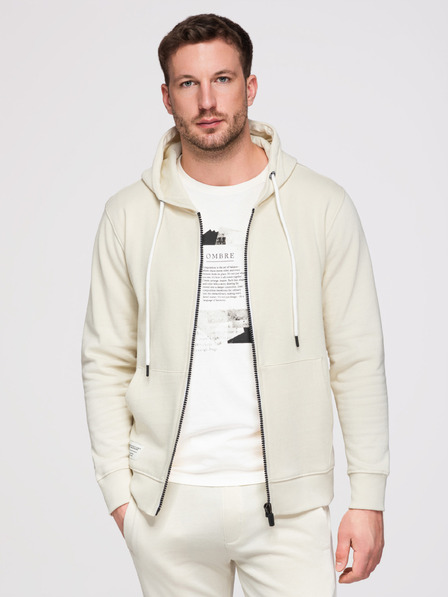 Ombre Clothing Мъжко спортно облекло: суитшърт с качулка и цип + панталони с прави крачола – кремав V11 Z23 Ombre Clothing