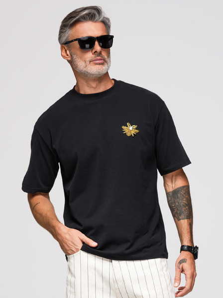 Ombre Clothing Мъжка тениска свободен срез с аплика пчела на гърдите – слонова кост V1 OM-TSCT-0275 Ombre Clothing