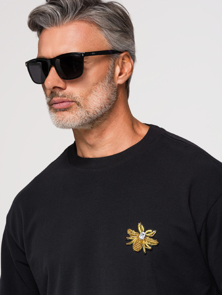 Ombre Clothing Мъжка тениска свободен срез с аплика пчела на гърдите – слонова кост V1 OM-TSCT-0275 Ombre Clothing