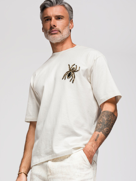 Ombre Clothing Мъжка тениска с аплика паяк от камъчета и златни мъниста – слонова кост V2 OM-TSCT-0277 Ombre Clothing